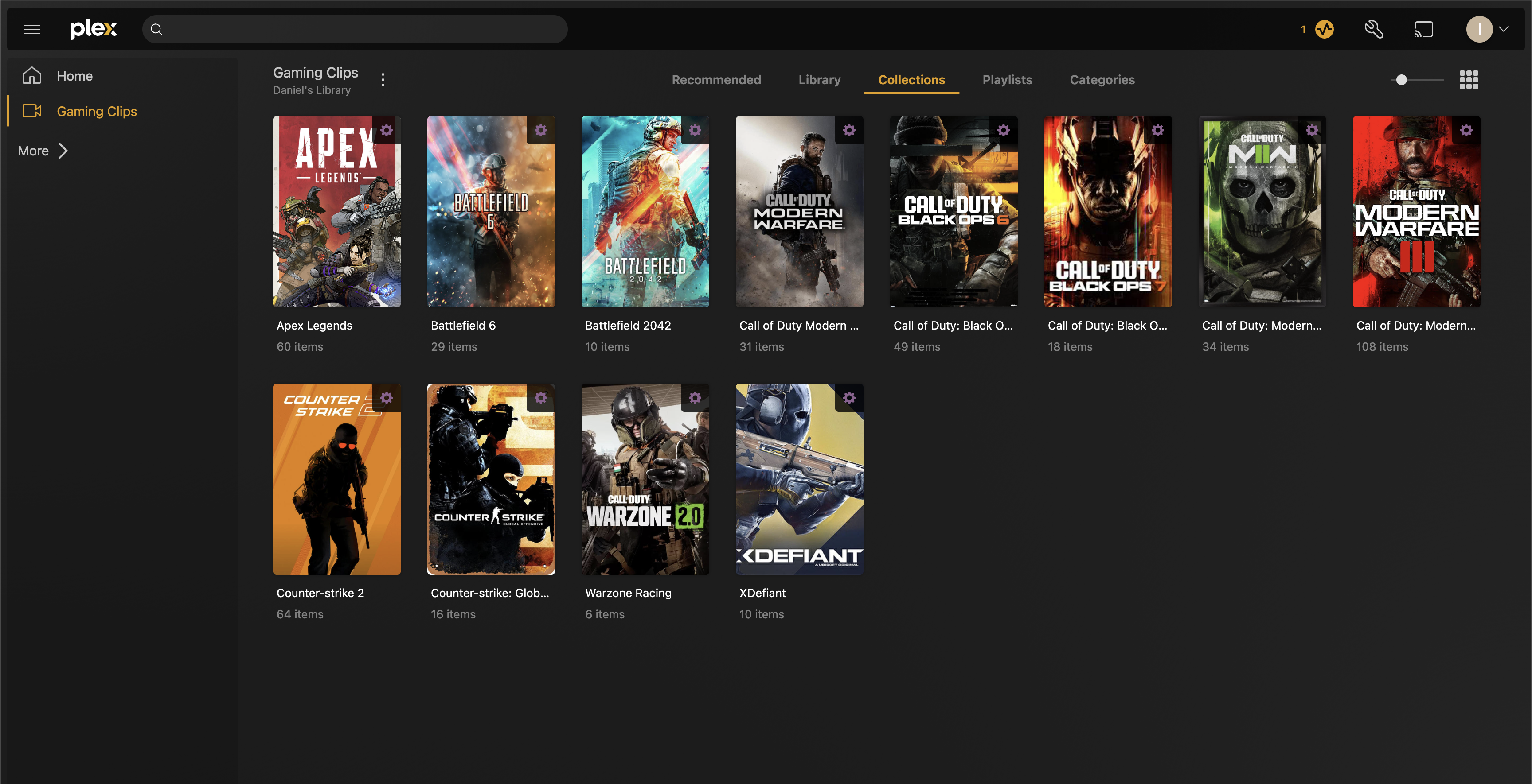 Plex showing per-game collections built by ReplayTagger